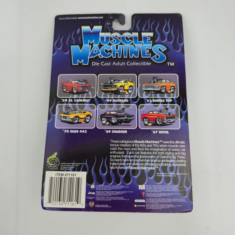 Vintage Muscle Machines 57 Chevy Die Cast Car 1/64 Silver Blue Flames 02-58